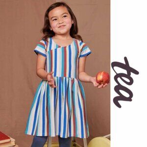 Tea Collection | Multi Stripe Short Sleeve Wrap Neck Dress | Size 14